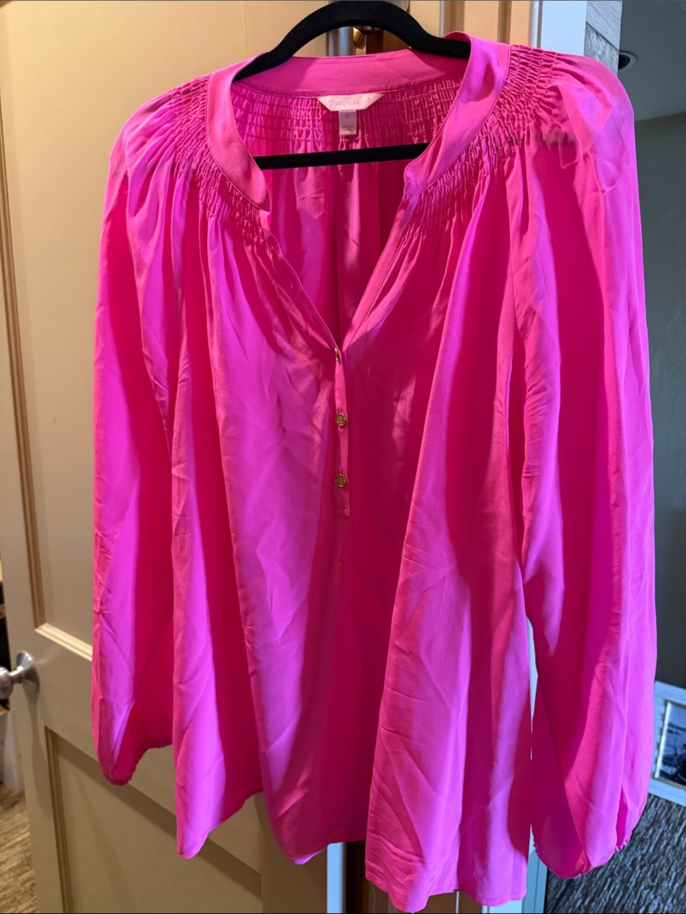 Lilly Pulitzer Fuchsia Smocked Yoke Button-Front Tunic